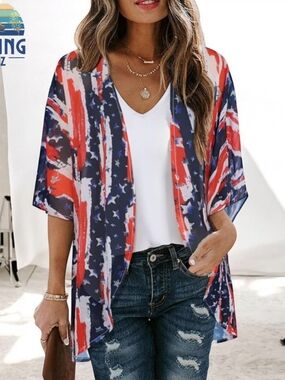 July 4th 2026 Women's Floral Print Puff Sleeve Blouse